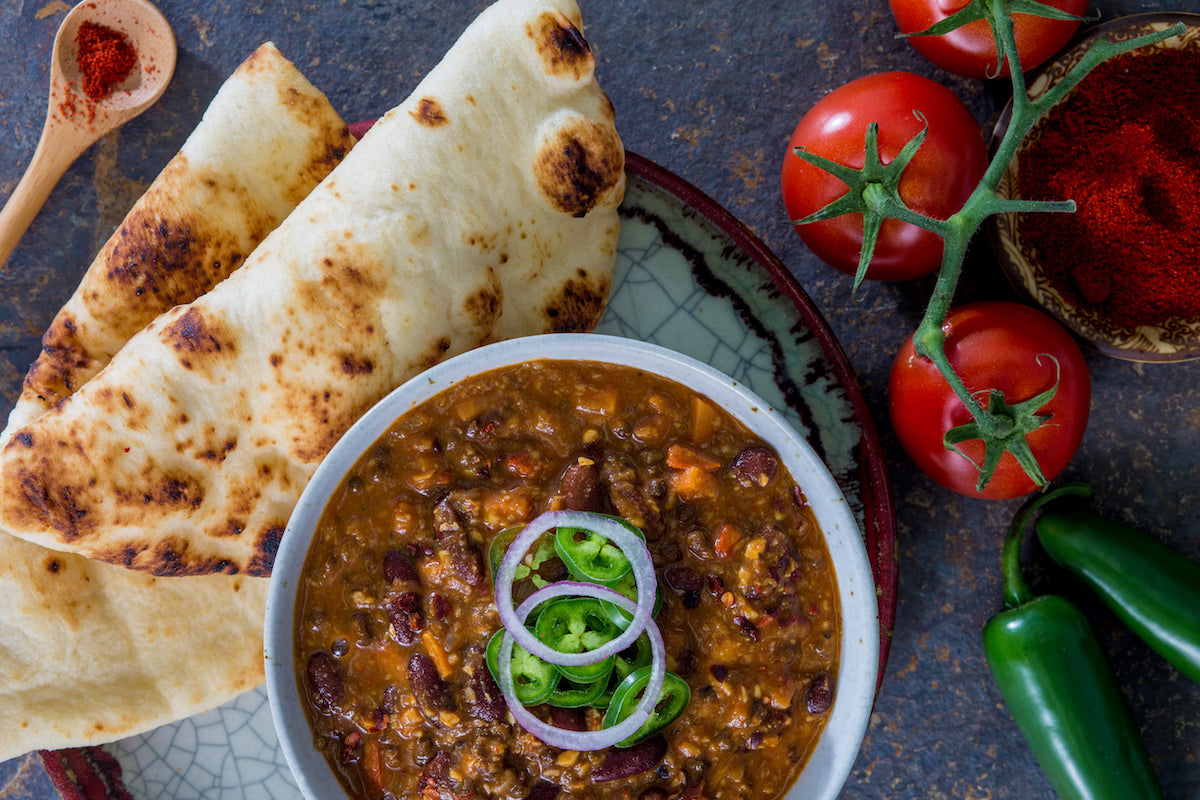 Naan With Vegetarian Indian Style Chili